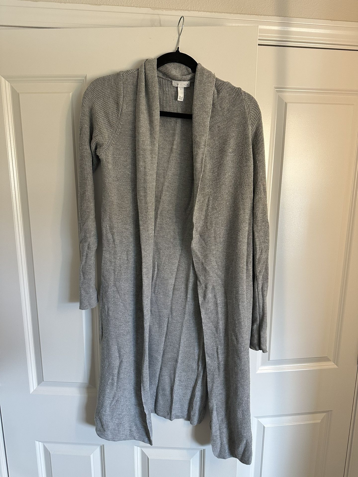Leith Women's Large Cardigan Long Open Front Long Sleeve Grey Duster
