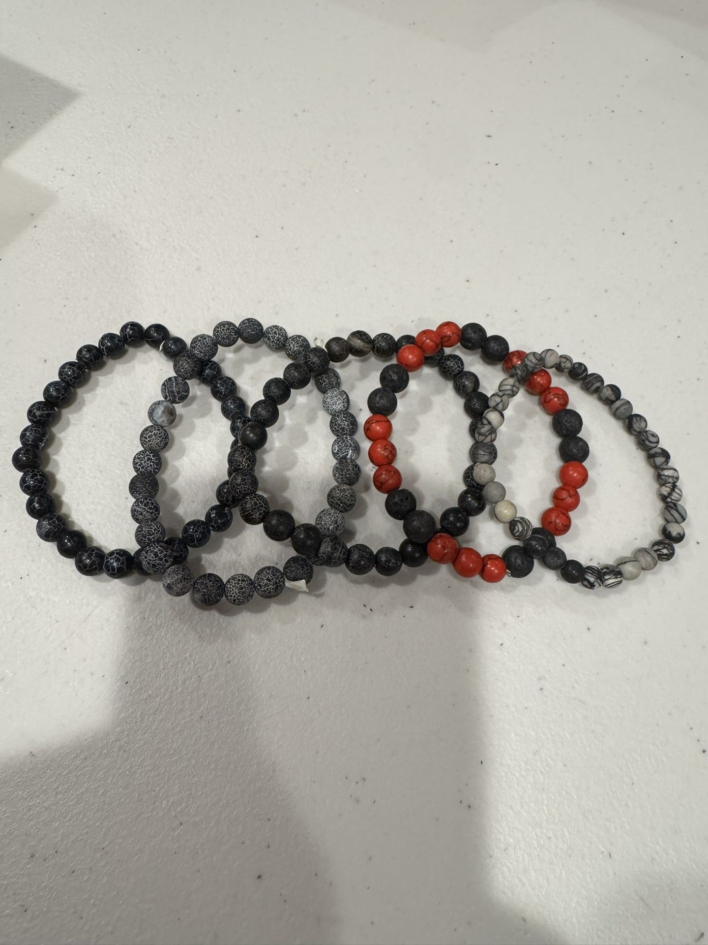 Unisex Mixed lot of 5 natural stones Mookaite beaded stretch bracelets