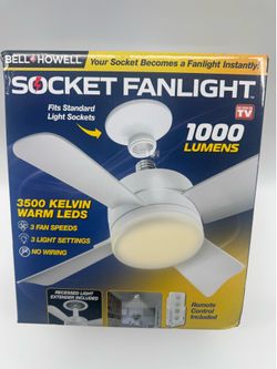 Bell + Howell Socket Breeze Fan 1000 Lumens 4 blades w Remote Control Socket Fan Light
