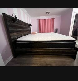 King Bed Frame with Built-In Sconce Headboard