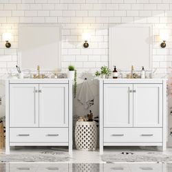 Brand New Sealed 60" White Bathroom Vanity Set with Double Vanities