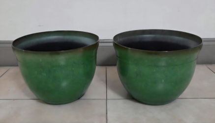 PAIR of 12" (Diameter) Green Resin Planters (2 for $35) @ Lasting Creations