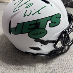 Zach Wilson Signed New York Jets Full Size Lunar Authentic Speed Helmet- Beckett