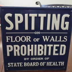 Embossed SPITTING ON FLOOR OR WALLS PROHIBITED Sign - Green Back