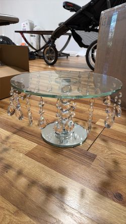 Crystal Glass Cake Stand with Hanging Crystals