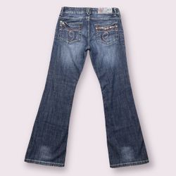 JOU JOU Vintage Y2K 2000’s Embellished Faded Mid Rise Flare Wide Leg Jeans