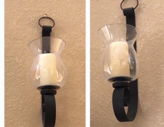 Two Beautiful Large Deco Wall Glass Canddles Holders
