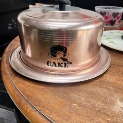 Vtg 1950s West Bend Cake Carrier Rose Copper Locking Lid 