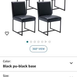 [New in Box] Set of 4 Mid-Century Modern Dining Chairs, Faux Leather Kitchen Dining Chair, Upholstered Side Chair with Black Finish Metal Frame, Black
