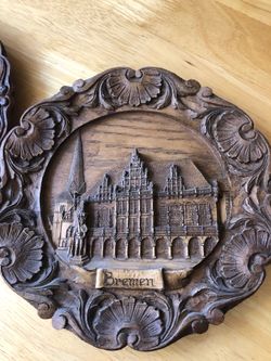 Vintage wood 3D carved wood German plaques