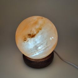 Round Ball Globe Himalayan Crystal Salt Lamp with Wooden Base 4" Tall 3.25" Diam