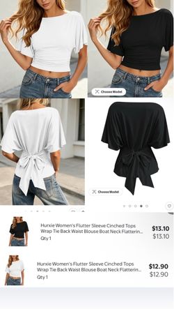 Hurxie Flutter Sleeve Wrap Tie Back Blouse