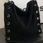 Large Black Faux Suede Purse Tote Bag 
