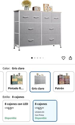 8-Drawer Fabric Dresser Light Gray-cómoda con ocho cajones color gris claro