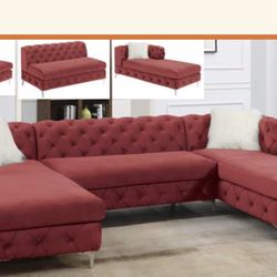 New Red Velvet Sectional Couch/ Free Delivery 