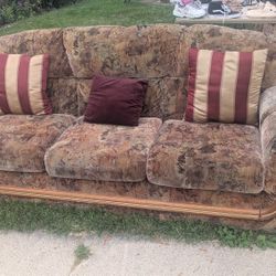Sofa & Loveseat Set- Retro Wood Trim- Comfortable & Sturdy