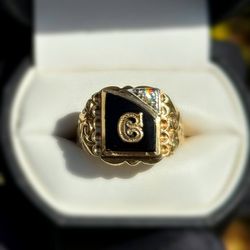 Jewelry 14k solid yellow gold natural diamonds Onyx 0.81CTW letter G ring size 12.75