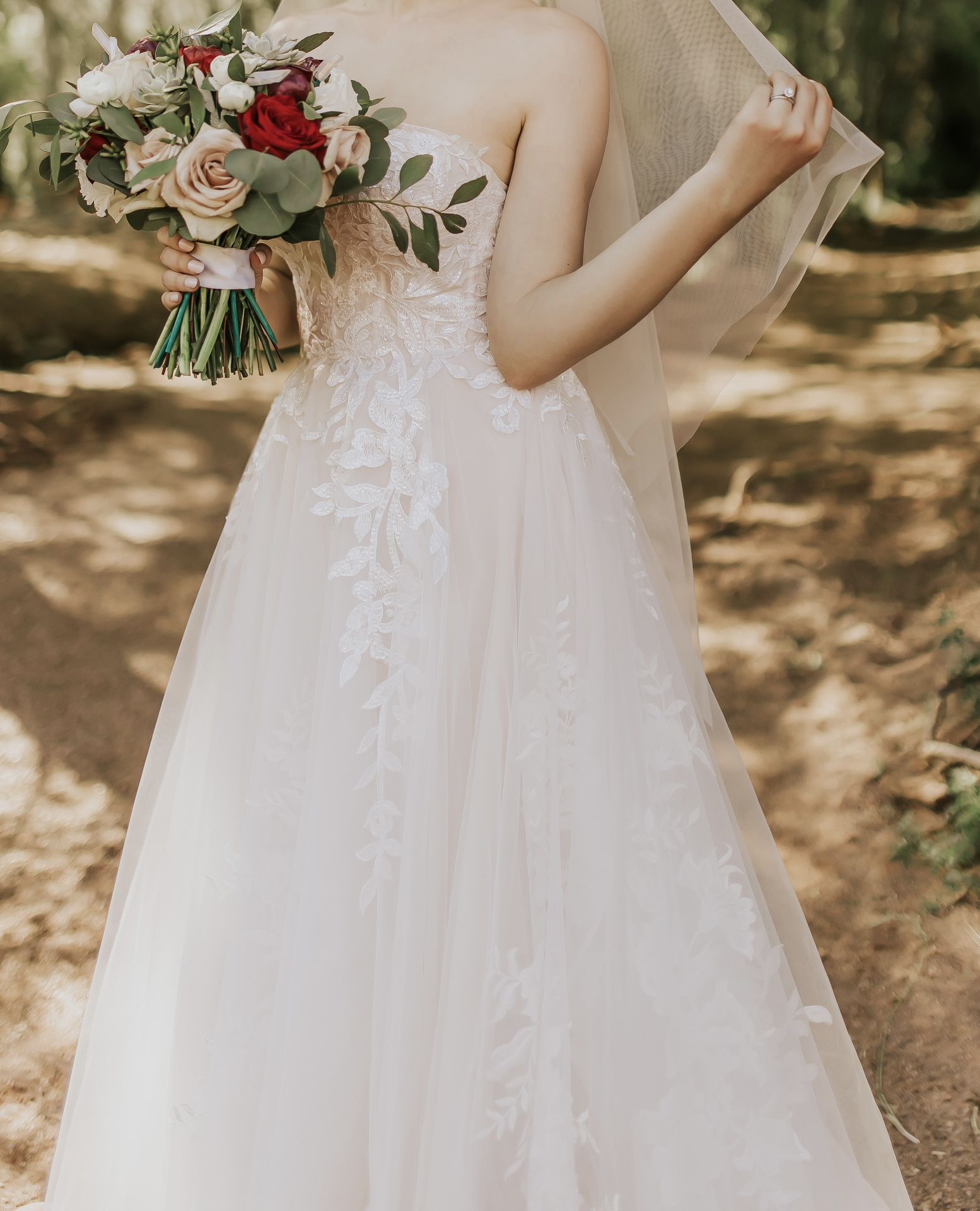 Wedding Dress / Strapless / A-line / Blush / Floral Lace