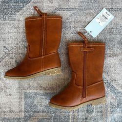 Cat & Jack Girls size 6 boots brown faux leather zip up boots mid calf brand new