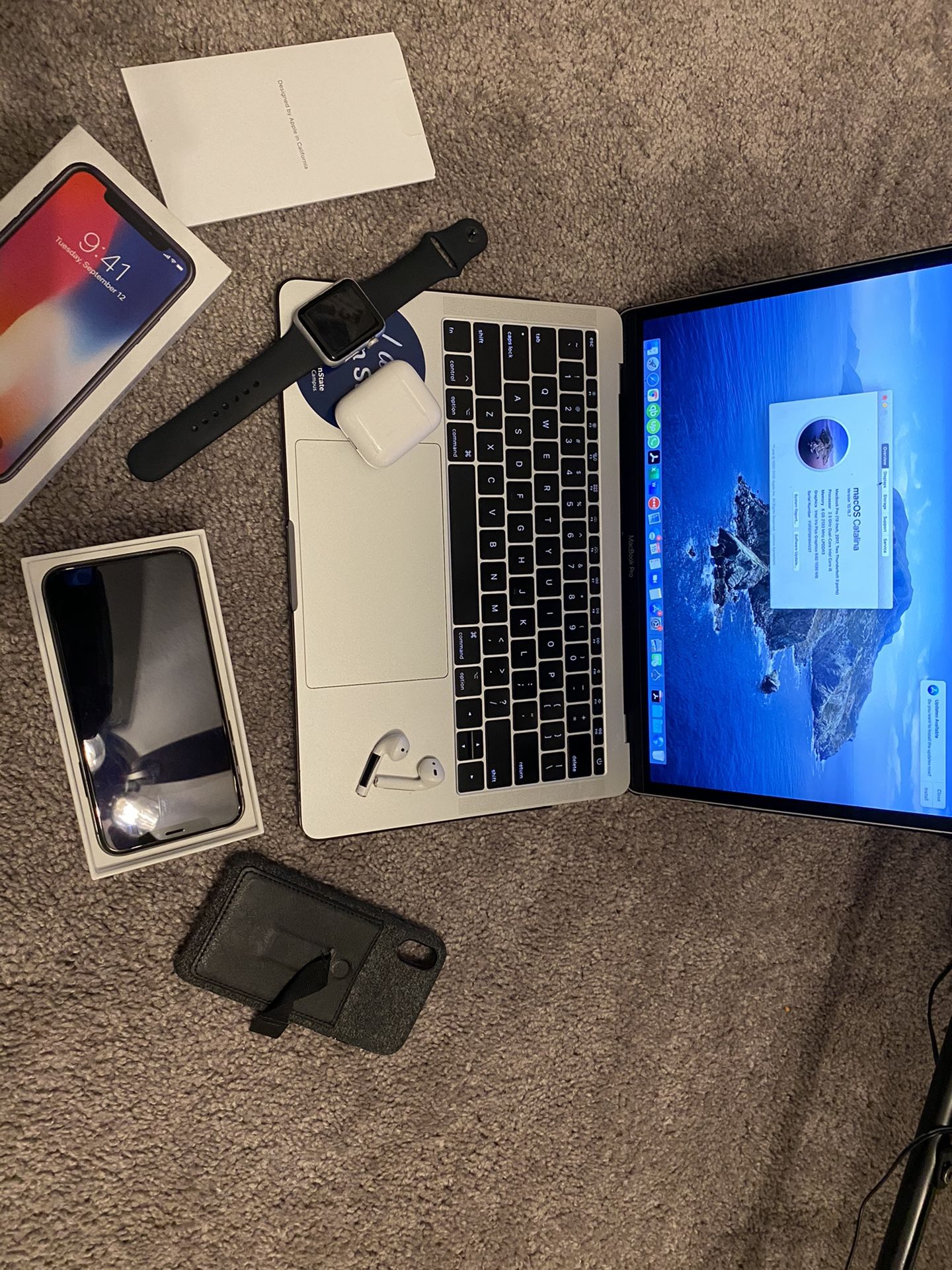 MacBook 128GB, iPhone X 256GB Verizon, AirPods