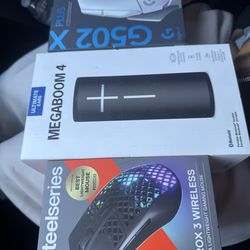 Steel Series Aerox 3W, Logitech G502 X and MegaBOOM 4 Ultimate ears