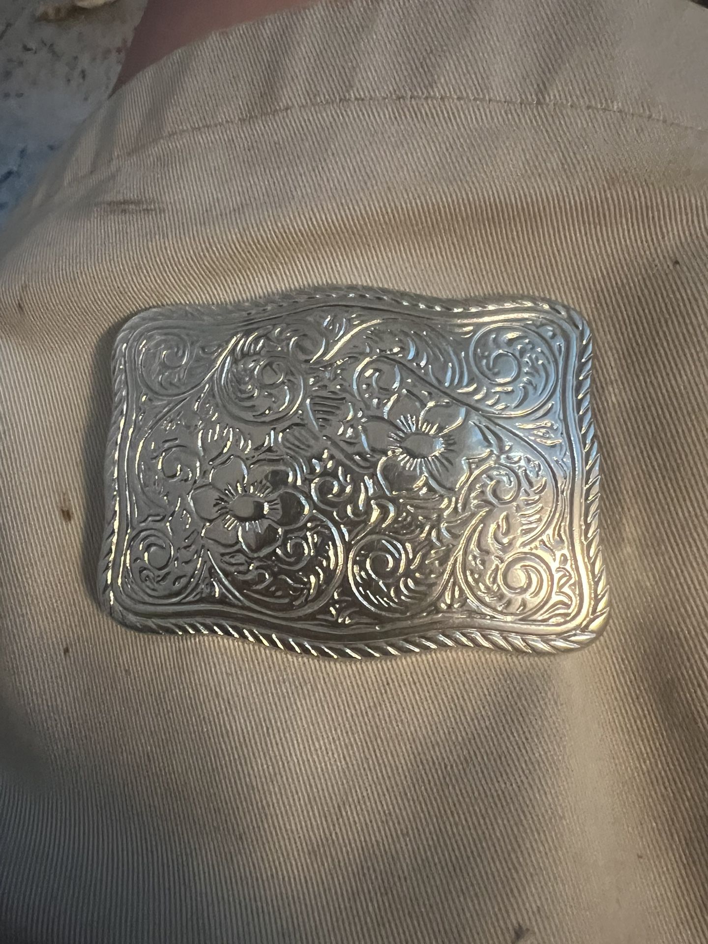 Western Flower Silver Plated Belt Buckle