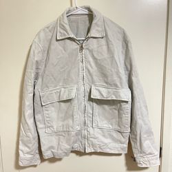 Zara Men's Utility Chore Jacket Light Grey Full Zip Patch Pockets Size Small