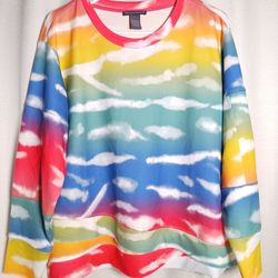 Sz L Chelsea & Theodore Rainbow Print Envelope Hem Tunic French Terry Sweatshirt