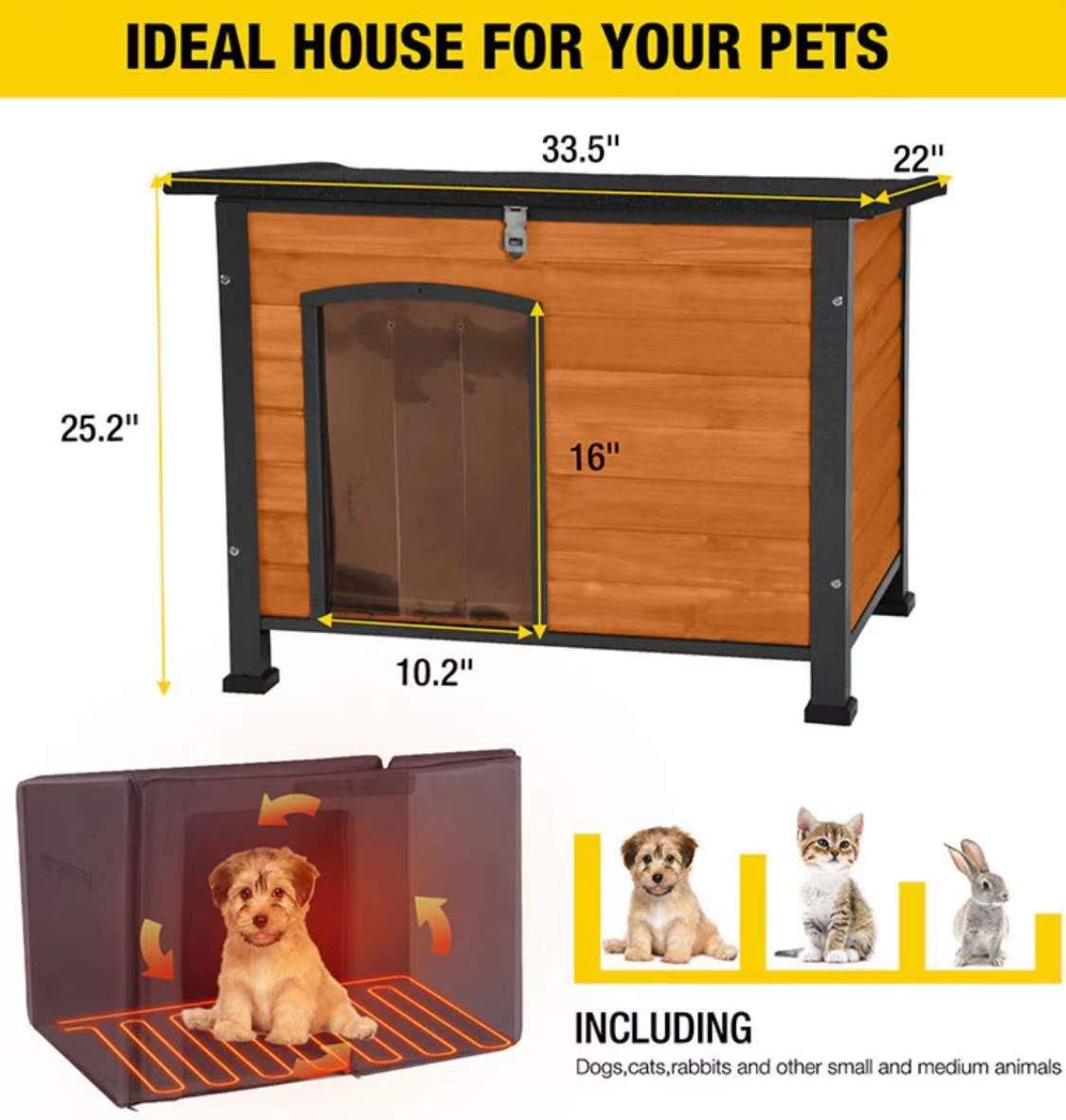 🥨Aivituvin-AIR74IN-HP 33.5"Wx22”Dx 25.2"H Heated Outdoor Dog House| Adjustable Temperature & Timer - Brown - Medium,