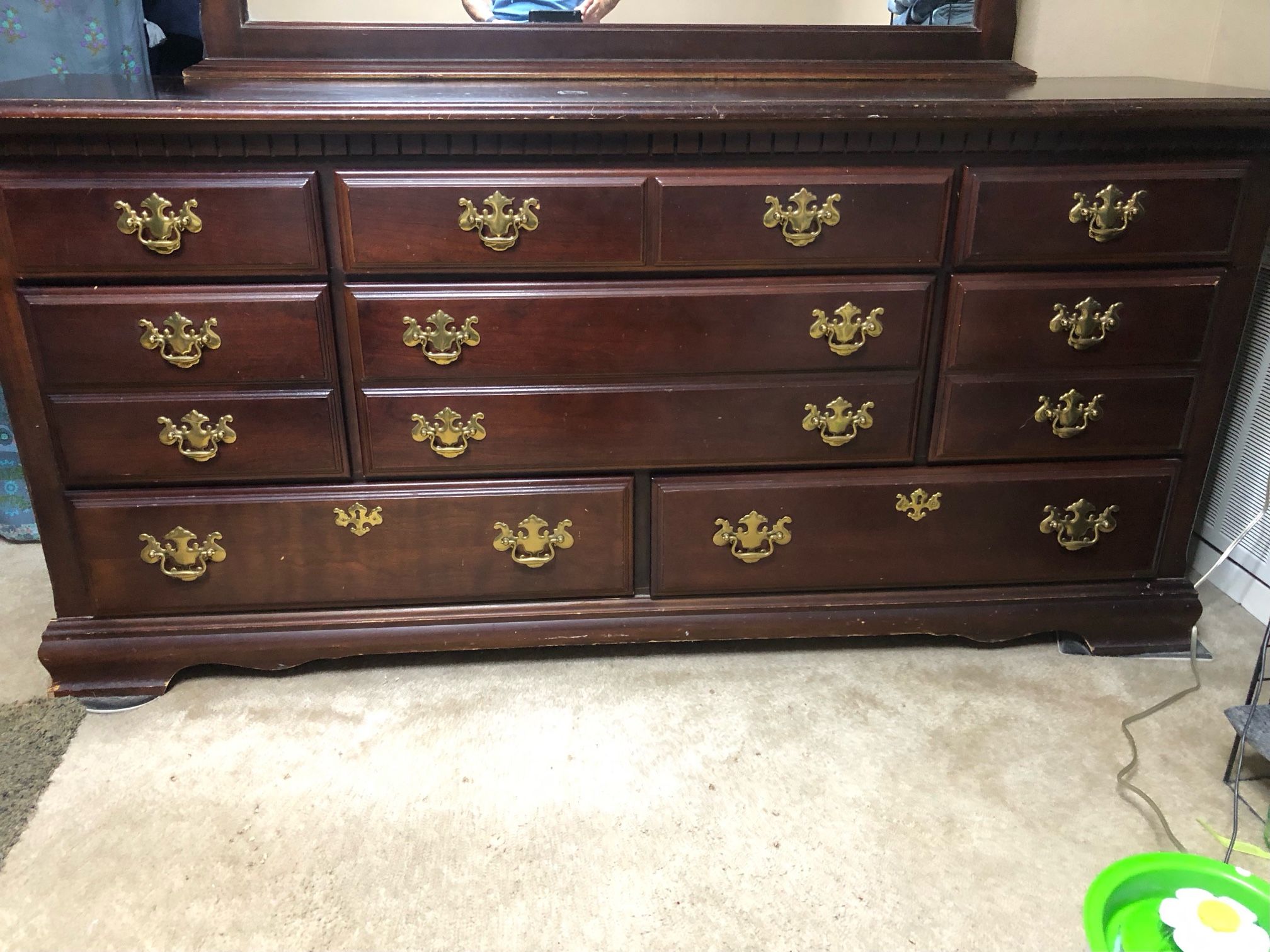 7ft  large dresser with a mirror, dark wood