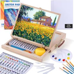 Brand New 54 Pieces Watercolor Paint Set with Portable Wood Easel, Complete Starter Painting Art Supplies with Watercolor Paints, Canvases, Sketch Pad