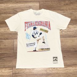 LA Dodgers MLB Fernando Valenzuela Fernandomania Mitchell & Ness T Shirt Mens L
