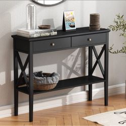 39" Entryway Table with Drawers and Storage Shelf 11.8"D x 39.4"W x 31.5"H, Console Table, Narrow Wood Accent Sofa Table for Entryway, Front Hall, Hal