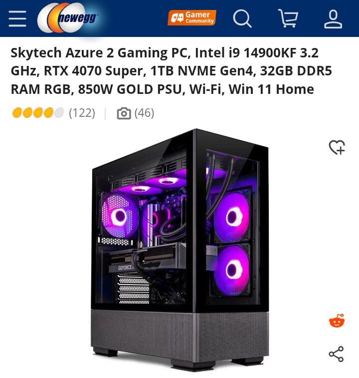 Skytech Azure 2 Gaming PC, Intel i9, RTX 4070 Super, 32GB DDR5 RAM. (RGB LIGHTS)
