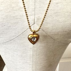 Guess Gold Tone Heart Rhinestone Pendant Necklace 