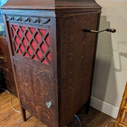 Antique Oak Pathe Phonograph Record Cabinet 