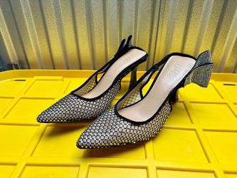 INC Black Mesh Rhinestone Slingback Heels