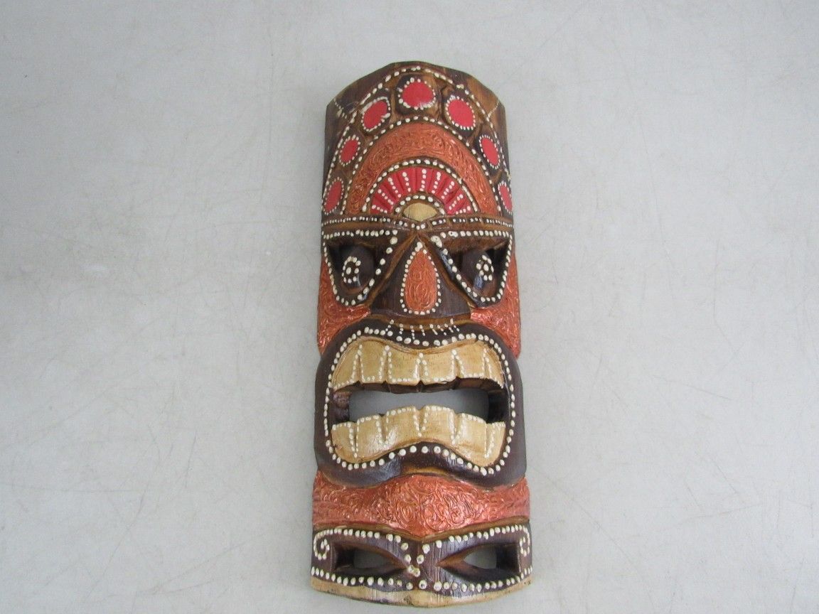 Tiki Native Hand Carved Wooden Tribal Mask Wall Decor 12" Tall