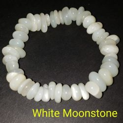 8” Natural White Moonstone Crystal Gemstone Side-Drilled Beaded Bracelet for Men or Women 