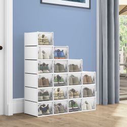 Shoe Storage Box, 18 PCS Medium Size Shoe Storage Organizers Stackable Shoe Storage Box Rack Containers Drawers