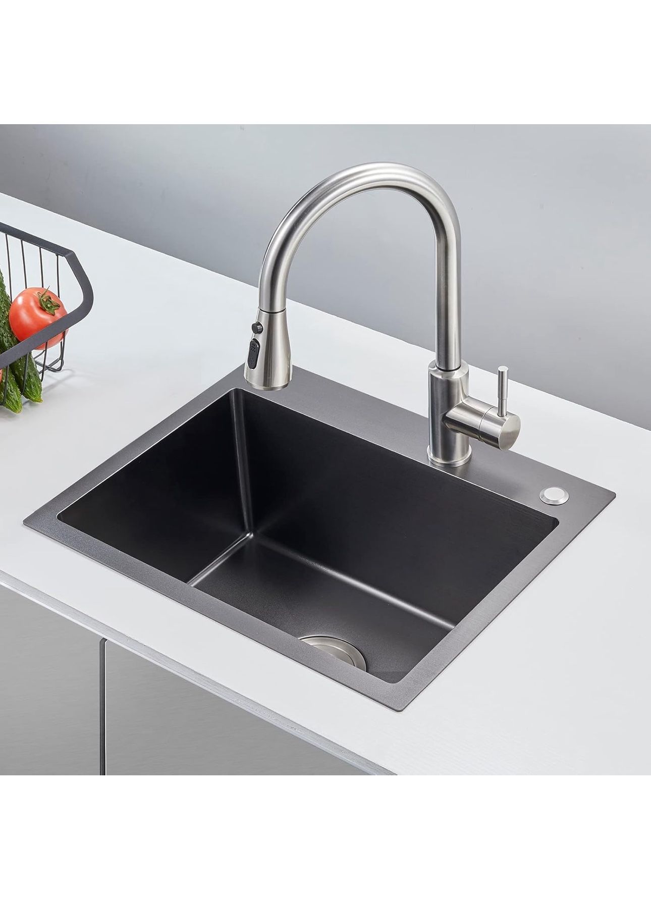 MENATT Commercial 22 X 18 Inch Drop in Single Bowl Kitchen Sinks, 22 inch SUS304 Stainless Steel Handmade Topmount Kitchen Sink (Black)