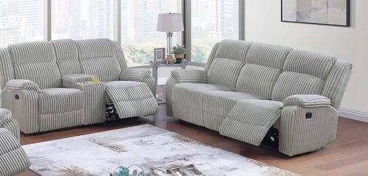 🛋️ New Corduroy Reclining Sofa & Loveseat Set — Console with Cup Holders