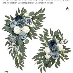 Artificial Flower Swag Wedding Arch Flowers Set of 2 Rose Flower Swag Arrangement Wedding Party blue