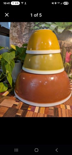 Vintage Pyrex Americana Autumn Fall Colors Nesting Mixing Bowls 404, 402, 401