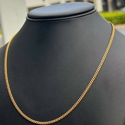 Jewelry 18k solid Yellow Gold Flat Cuban link 22.00” Chain necklace 11.60 grams 2.50mm