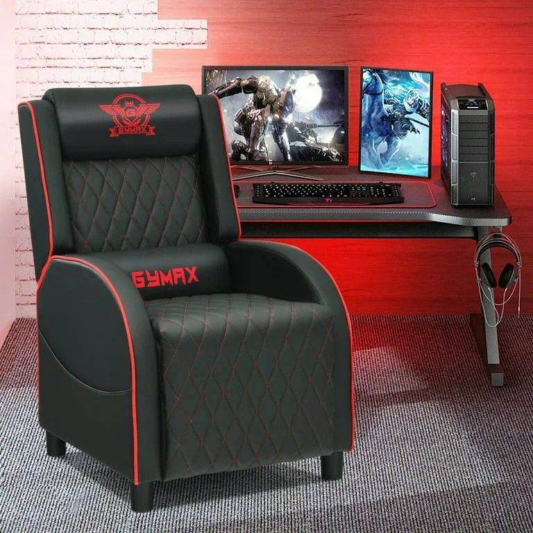 Gymax Massage Gaming Recliner Chair Leather Single Sofa Home Theater Seat Red