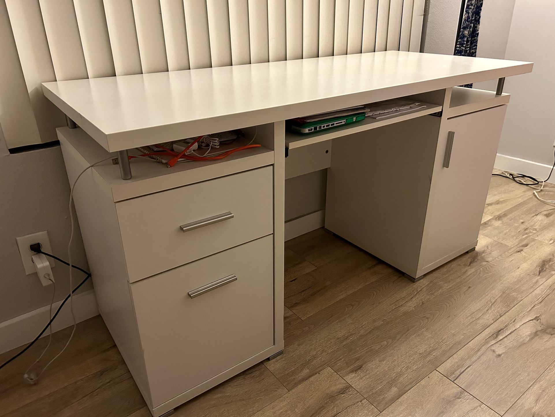 White Desk w/ 2 Drawers & Cabinet