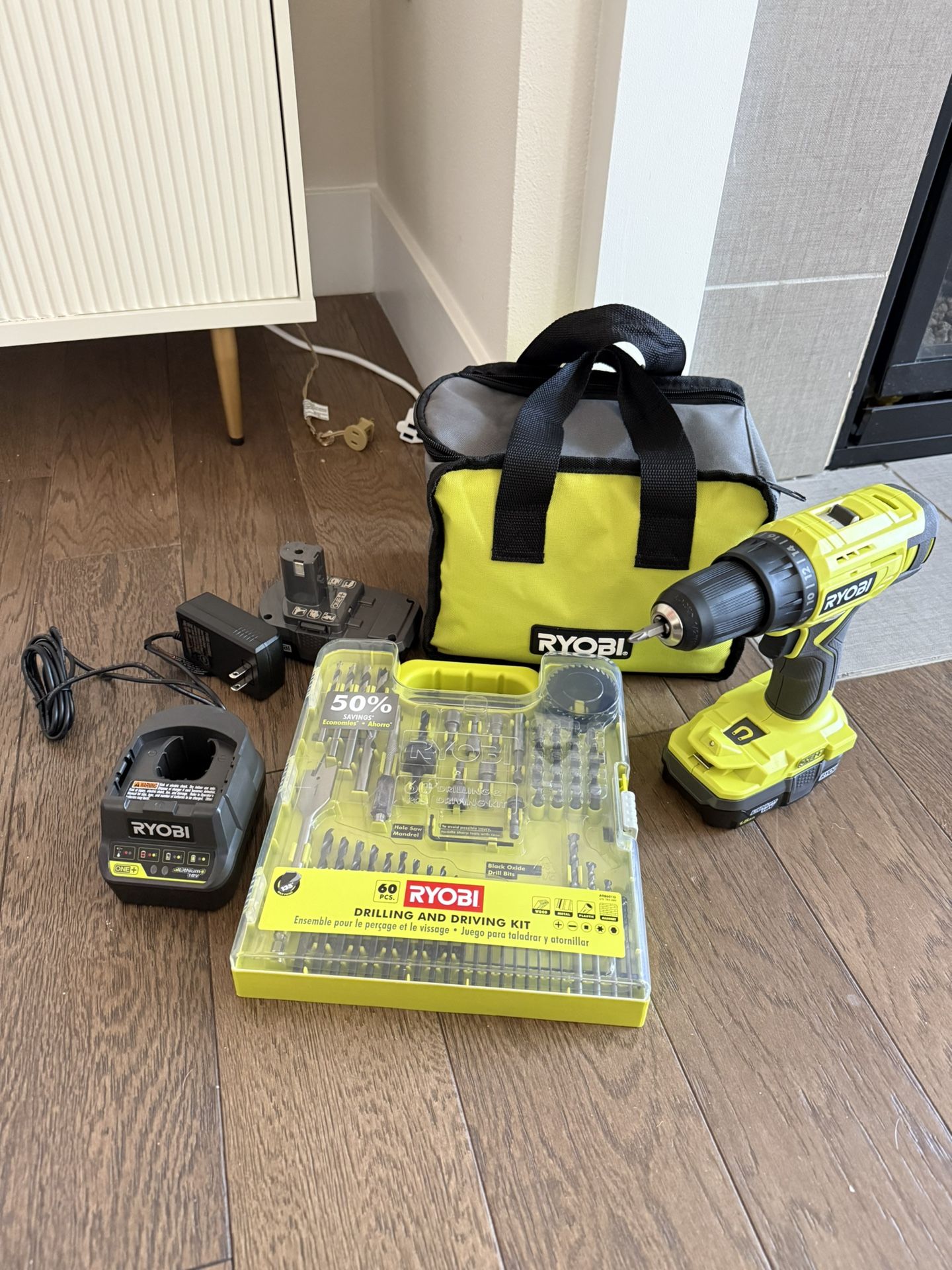 ONE+ 18V Cordless 1/2 in. Drill/Driver Kit with (2) 1.5 Ah Batteries and Charger + 60 Pcs Tool Set