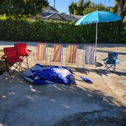 7 Outdoor Folding Beach Chairs Plus New IGLOO Outdoor Dugout Canopy And Umbrella Stand