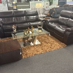 Stunning Brown Top Grain Leather Power Reclining Sofa&Loveseat Available Crazy Deal Now Only $1699✅